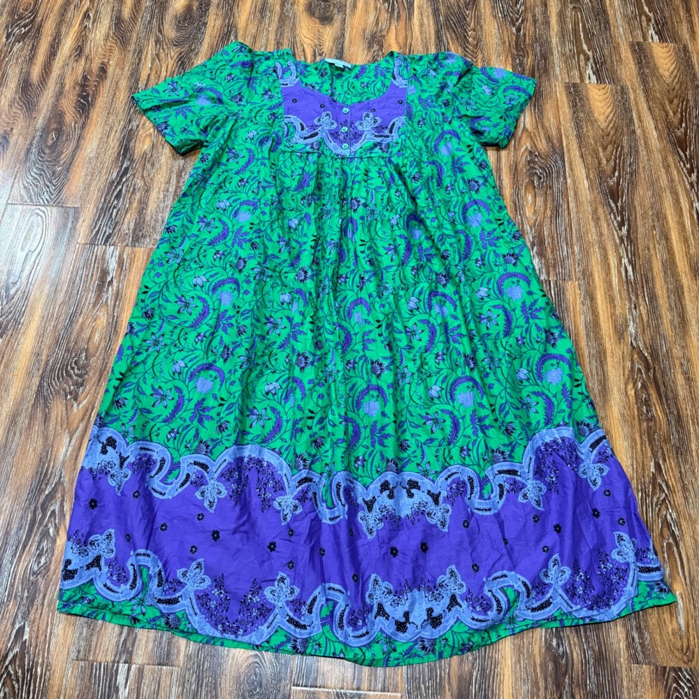 Only Necessities 22/24 1X Lounger Dress Womens Green Purple Floral Cotton MuuMuu